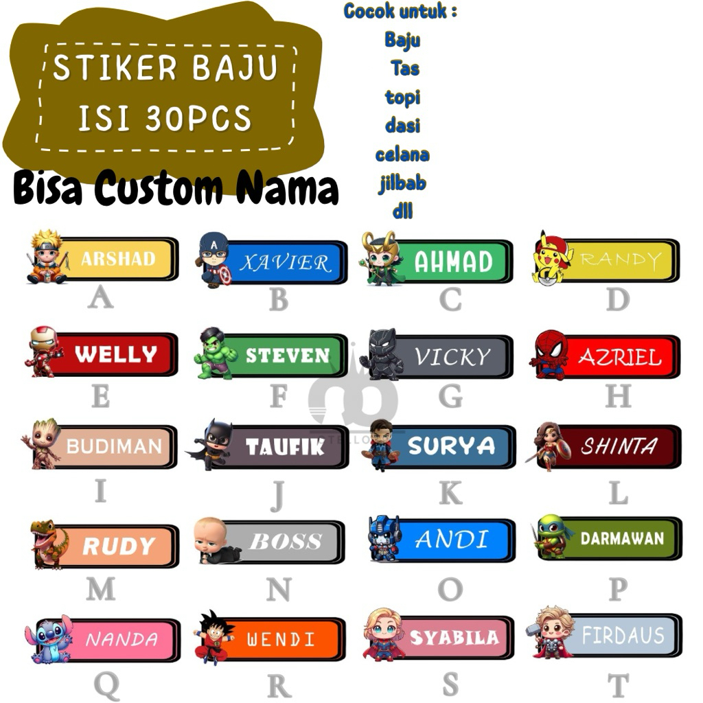 

Otello Sablon setrika Stiker label nama stiker label nama dtf custom label nama anak FREE CUSTOM NAMA stiker DIY kaos STIKER LABEL BAJU