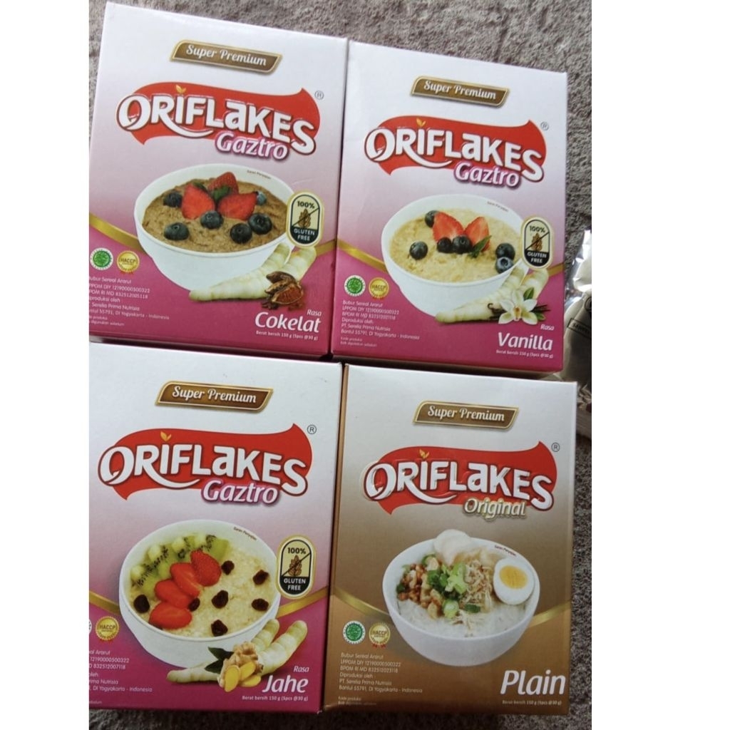 

ORIFLAKES KEMASAN SUPER PREMIUM BUBUR SEREAL GARUT NETTO 150 GR RASA ORIGINAL PLAIN | GASTRO VANILA | COKELAT | JAHE