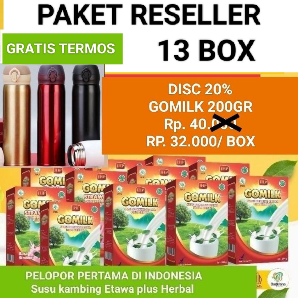 

(HADIAH TERMOS CANTIK) PAKET RESELLER 10 BOX GOMILK SUSU KAMBING ETAWA PLUS HERBAL