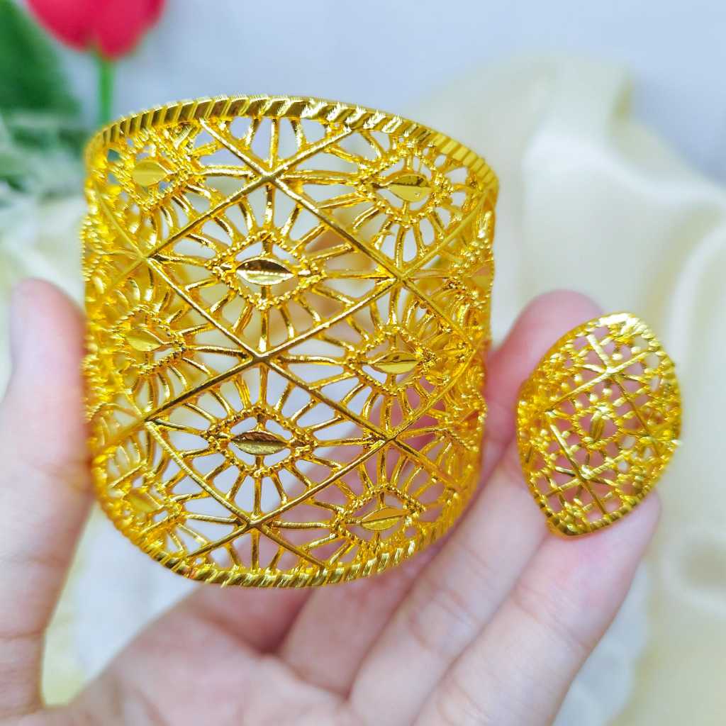 Gelang Kendari Dan Cincin Anti Karat Tidak Mudah Luntur Perhiasan Lapis Emas 24k Gold Mirip Emas Asl