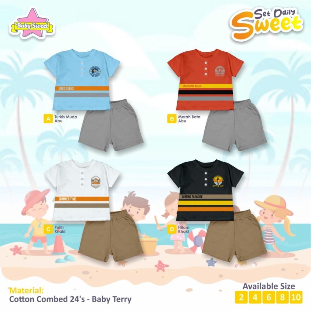 Baby Sweet Setelan Kaos Celpen Anak Cowok [Close❌] Set Daily Sweet 2-10th Aksen Kancing Combed /Terb