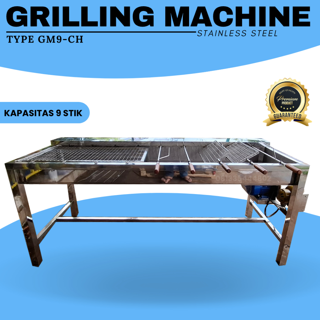 Mesin Pemanggang Ayam Bakar Ikan Sate 9 Stick dilengkapi Kipas dan Pemutar Food Grade