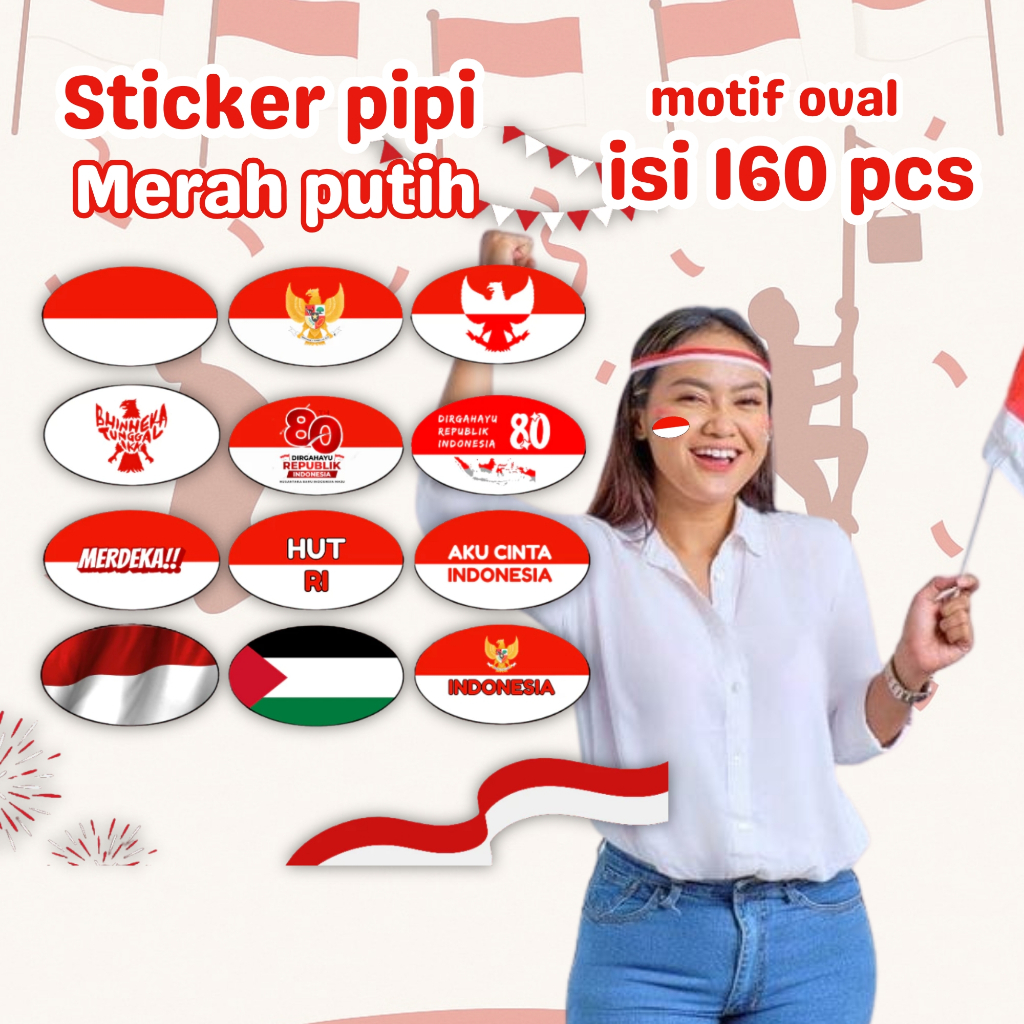 

(Isi 160 Pcs) Stiker Pipi Bendera Merah Putih Motif Oval Chromo l Kemerdekaan Indonesia 17 Agustus