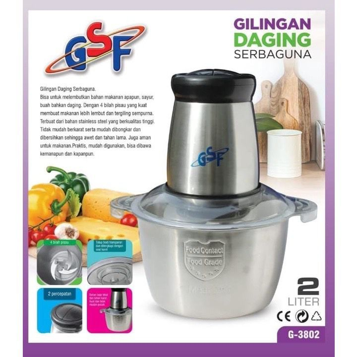 Food Chopper GSF Stainless Steel / Penggiling Daging / Food Processor / Blender / Juicer