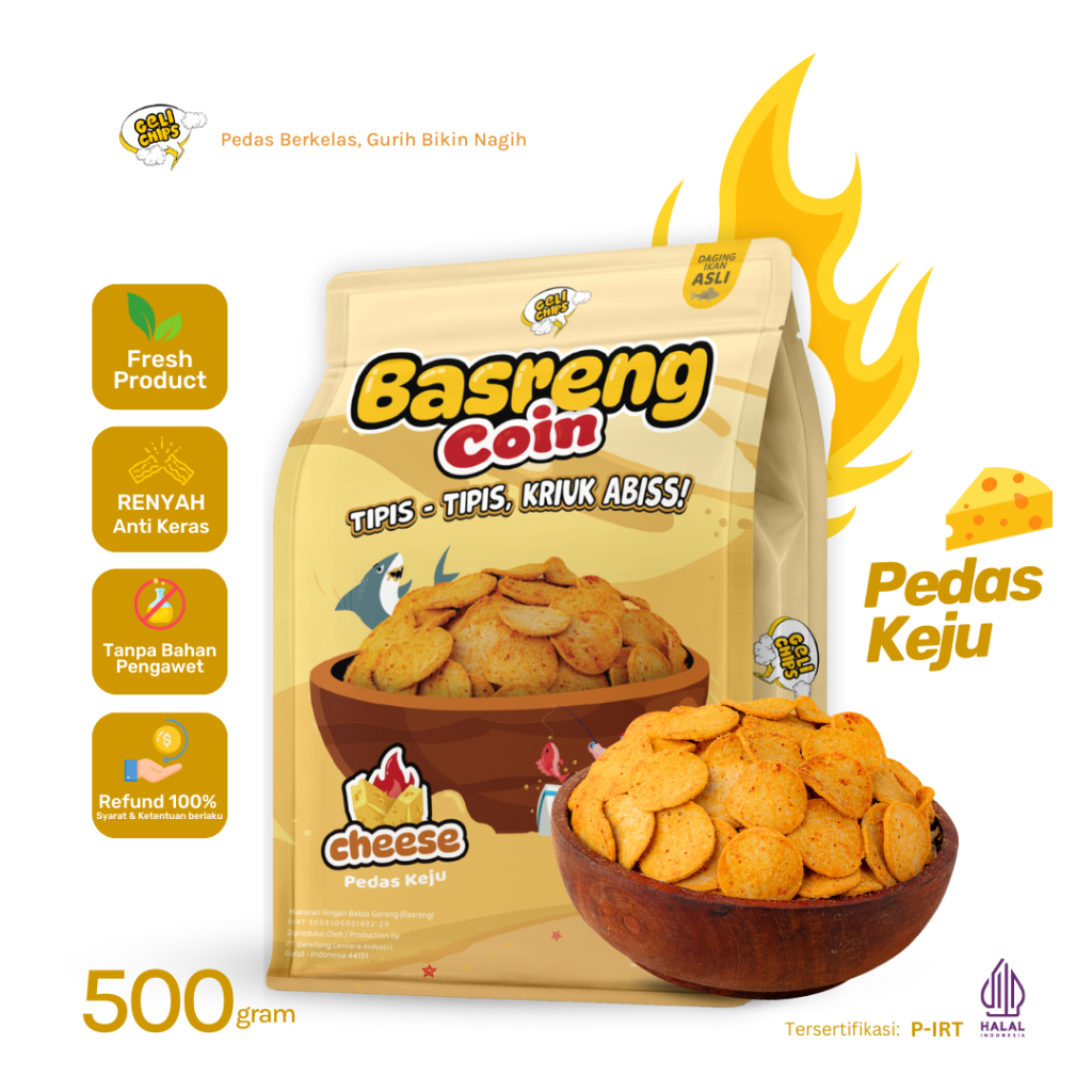 

GELICHIPS - 500gr Basreng Jumbo Basreng Bulat Koin Rasa Keju Tipis Renyah Kriuk 1/2kg