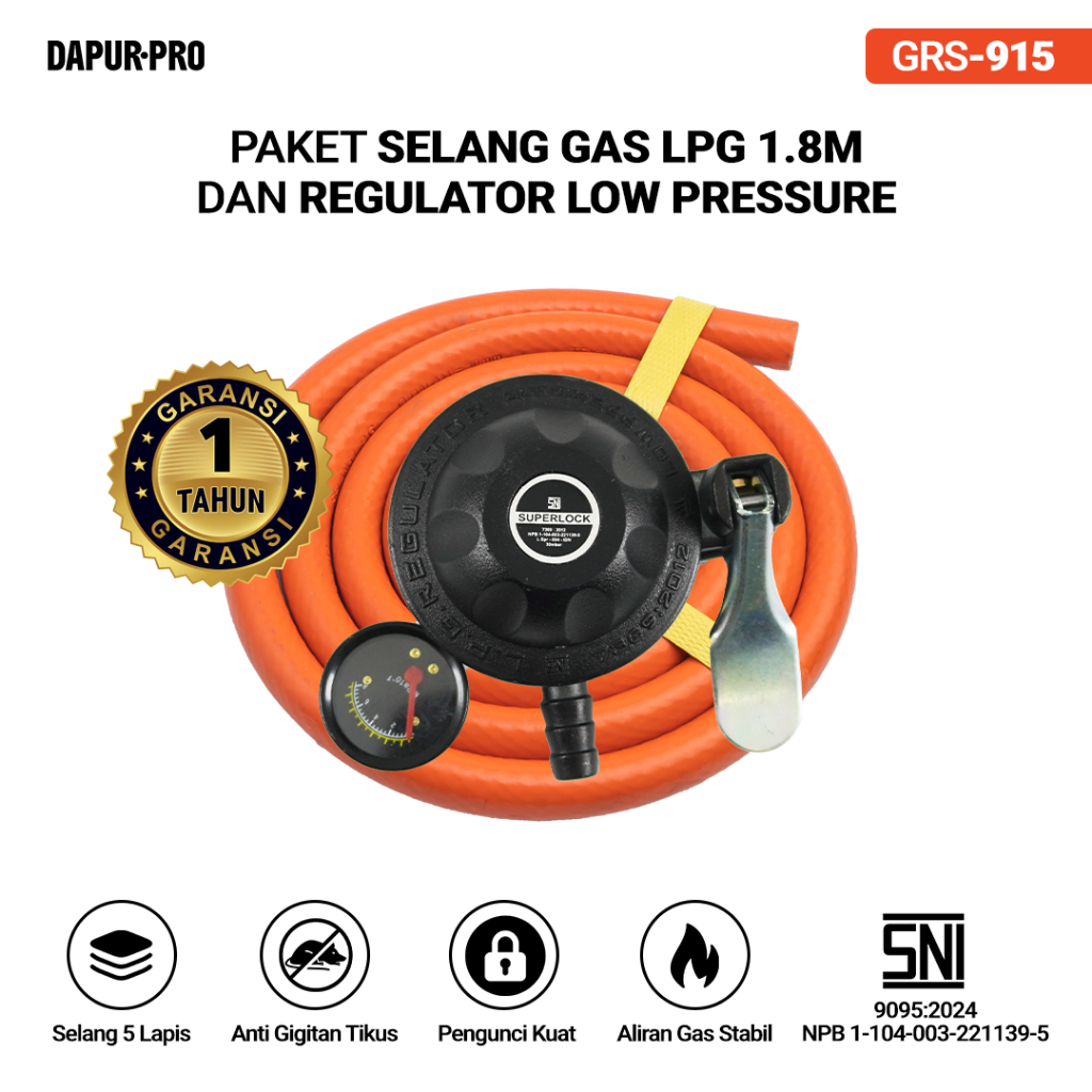 Dapur.pro Paket Regulator Superlock 01 Klik (INCLUDE SELANG) | Regulator Kompor Gas Superlock Regula