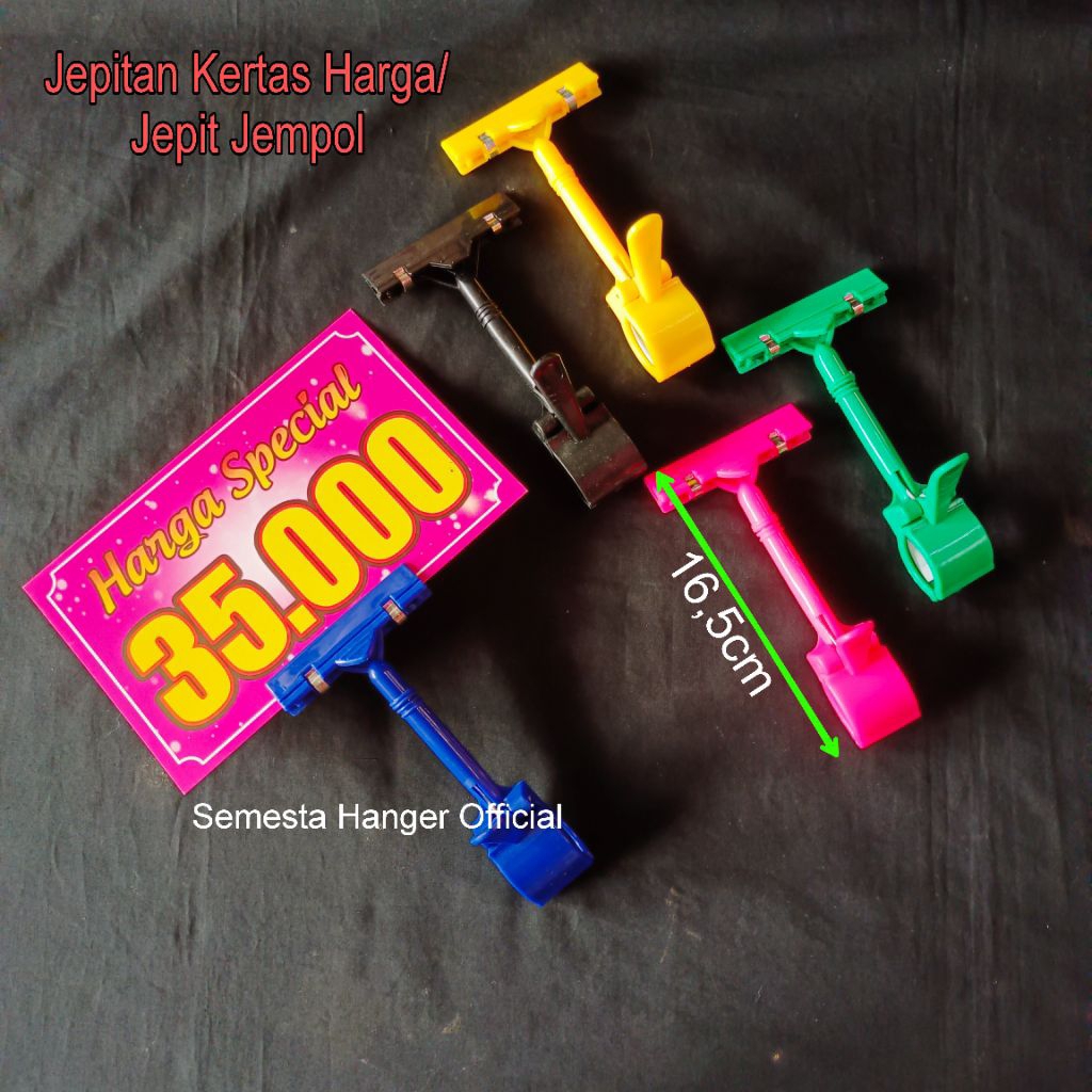 

Price Tag Holder /Slot Kertas Harga model Jempol warna kuning, hitam,hijau, biru, pink per pack isi 1 pcs