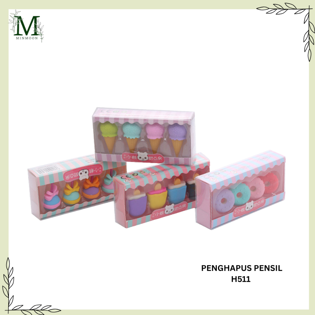 

MINMOON - PENGHAPUS PENSIL H511 PENGHAPUS SET 4 IN 1 MODEL CUTE PENGHAPUS LUCU ERASER ICE CREAM