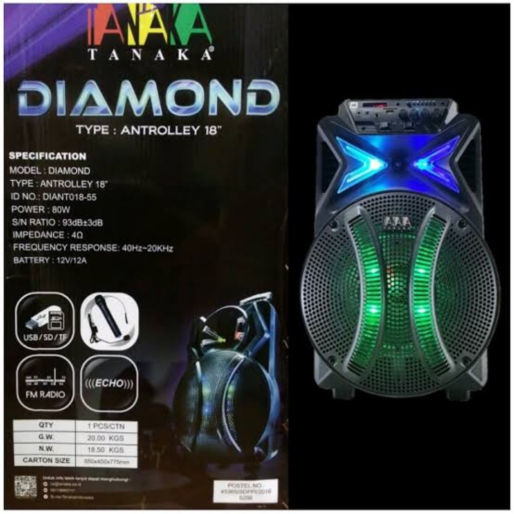 Speaker Bluetooth Trolley TANAKA Diamond Antrolley 18 | 18" Woofer