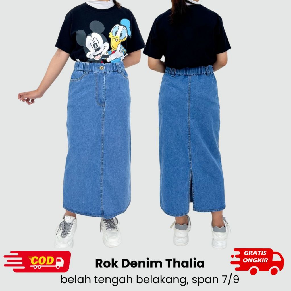 Rok Denim Jeans Thalia Span Belah Tengah LZS Skirt Slit Belakang Wanita