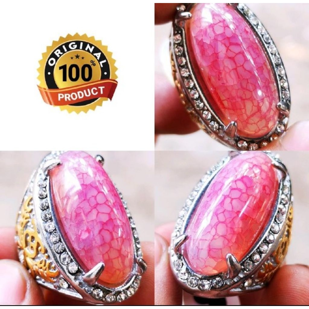 Cincin batu akik orange sisik naga merah, model pandan titanium (Ring Monel)