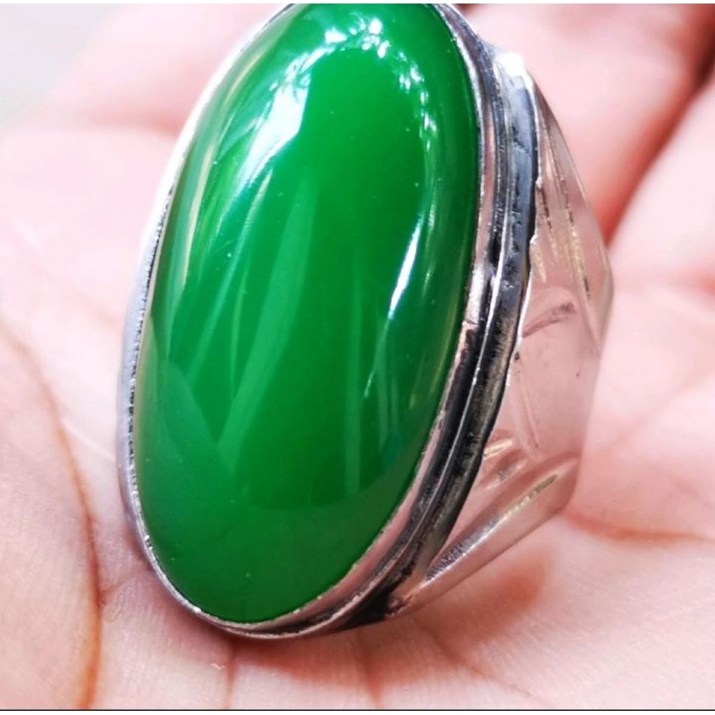 Cincin batu akik green bacan gulao pandan kristal (Ring Monel)
