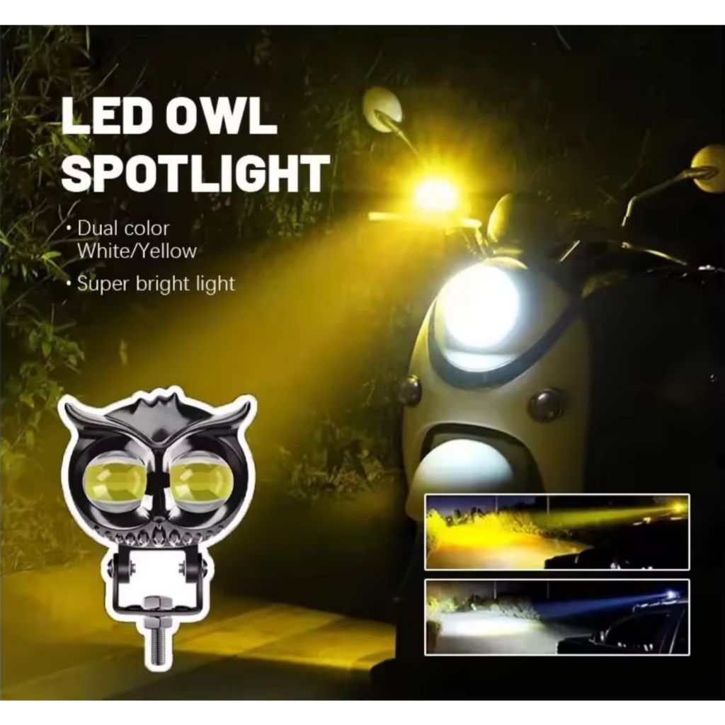 BISA GROSIR MASTER619 LAMPU TEMBAK LASER OWL 2 Led Cahaya Kuning-putih/lampu Tembak Led Motor/lampu