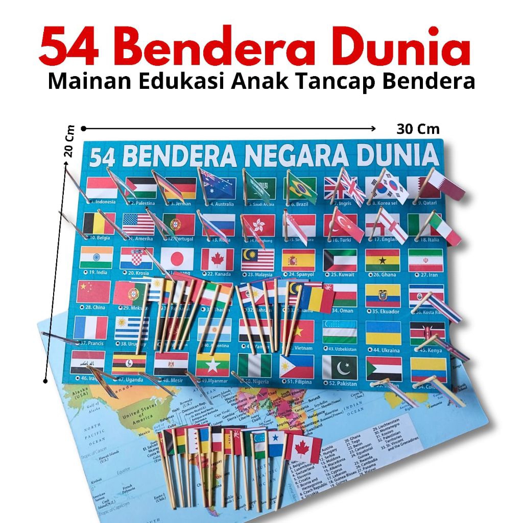 Mainan Edukasi Anak Bendera tusuk 54 Negara Dunia