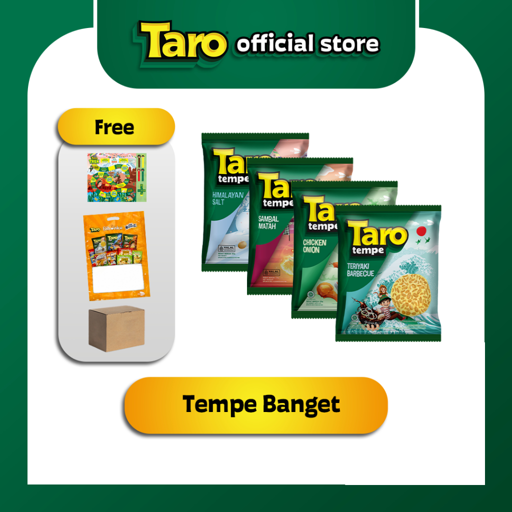 

TARO TEMPE BANGET BUNDLE Taro Tempe free Boardgame Mainan [Taro Tempe Chicken Onion+Himalayan Salt+Teriyaki BBQ+Sambal Matah]
