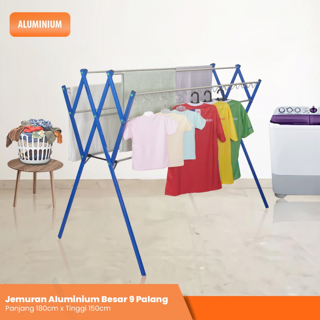 JEMURAN BESAR Jemuran Pakaian Baju Handuk Lipat Aluminium Ukuran Besar Panjang 180cm Tinggi 150cm
