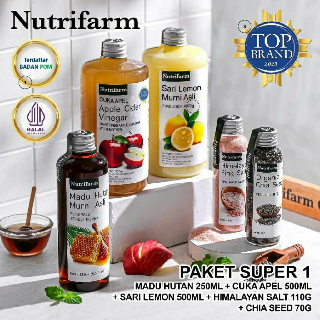 

Nutrifarm Paket Super 1 /Cuka Apel Lemon Madu Hutan Himalayan Salt Chia Seed