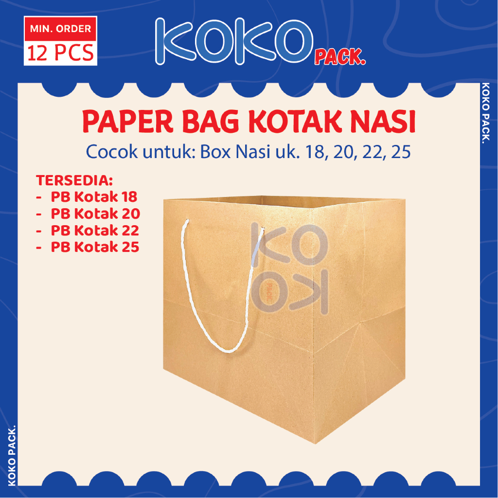 

(isi 12pcs) Paper Bag Kraft Kotak Uk. 18 , 20 , 22 , 25 / Tas Kantong Kertas Coklat Polos Dus Box Nasi 18x18 20x20 22x22 25x25