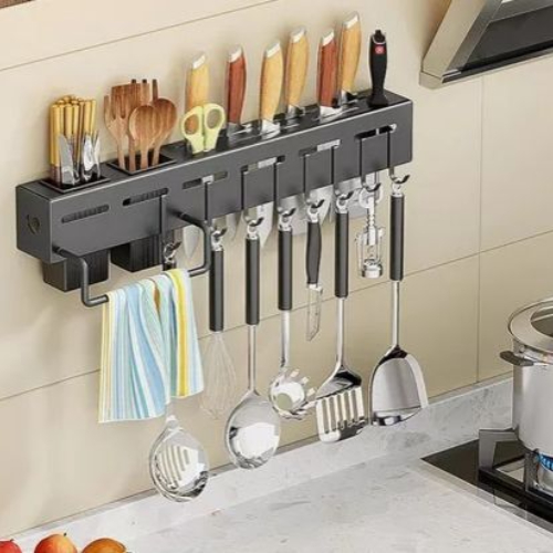 Rak Pisau Dinding Dapur Stainless Steel Rak Gantung Dapur Multifungsi Rak tempel