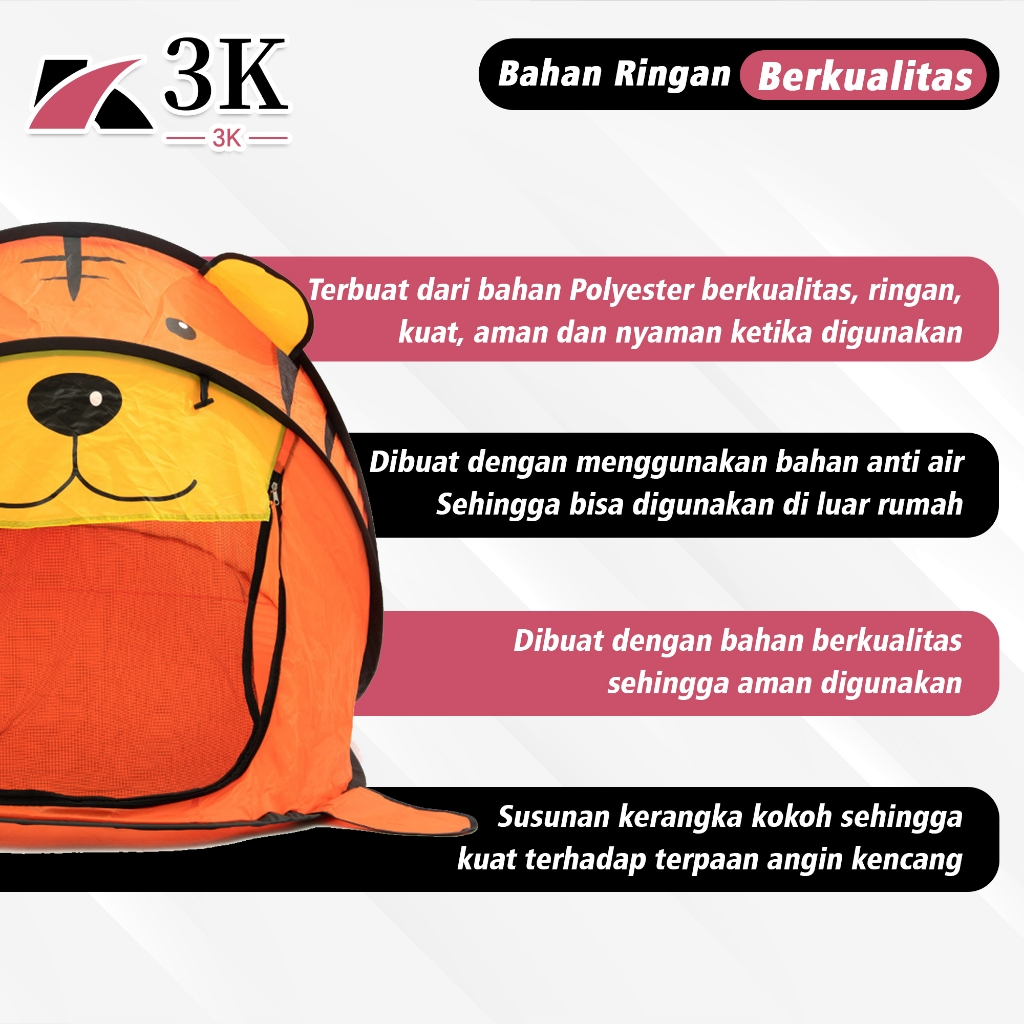big sale (3k surabaya) tenda anak karakter animal hewan camping otomatis lipat premium