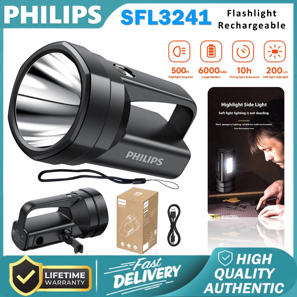 Philips Lampu Senter LED Multifungsi SFL3241 Senter Jumbo Dengan Dinamo dan Lampu Samping