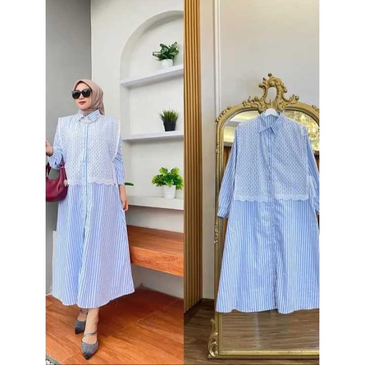 ALUNA MIDI DRESS MUSLIM MIX COMBINASI BRUKAT PREMIUM// MIDI DRESS WANITA TERBARU 2025