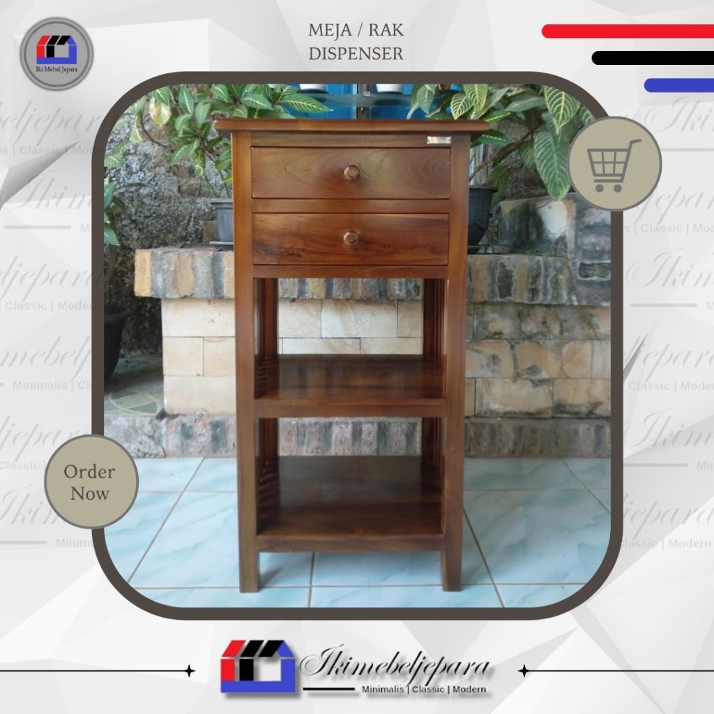 meja rak dispenser kayu jati