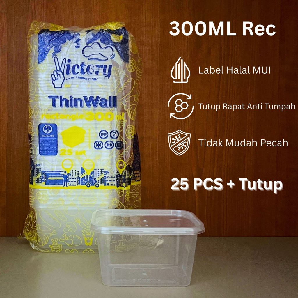 (Grosir) Thinwall Kotak Rec 300ml (25) Halal Cup Puding Wadah Plastik Murah 250ml Rect Dessert