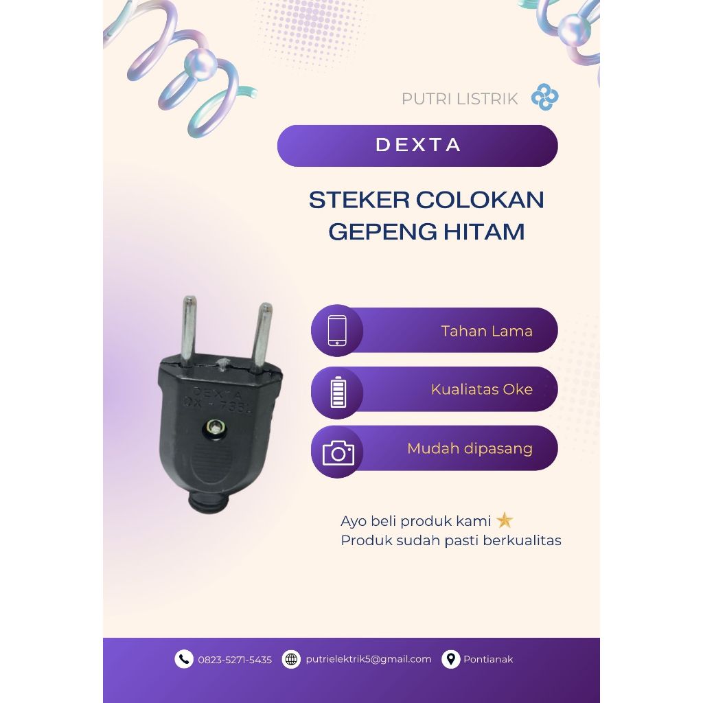 Steker gepeng warna hitam merk Dexta
