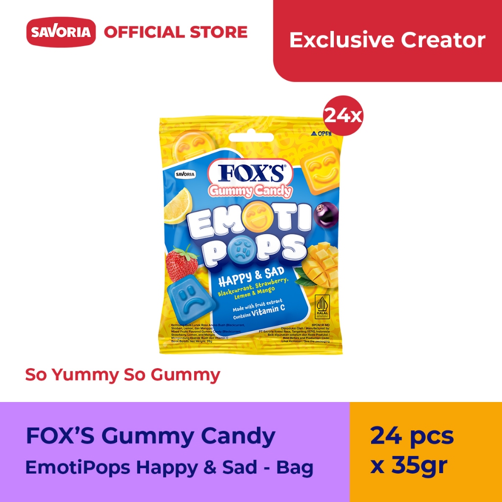 

[Exclusive Affiliate] FOX'S Gummy Candy EmotiPops Happy Sad - Permen dengan Vitamin C 24 Pcs x 35g