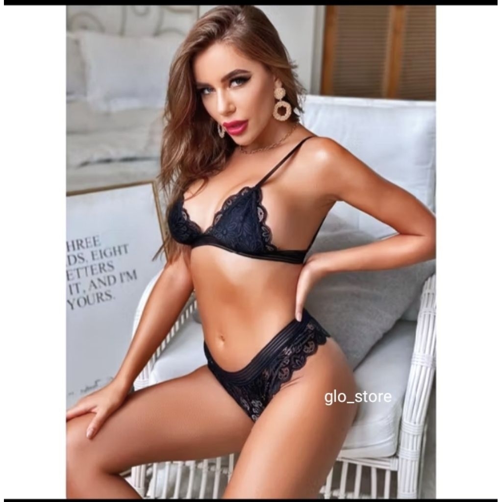 Bra Set Lingerie Hitam Bahan Lace Sexy Menggoda untuk Tampilan Menggoda Anda