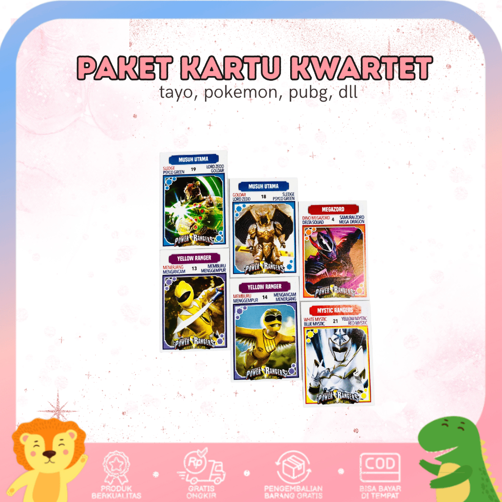 Paket kartu kwartet Mainan Koleksi Kartu, Karakter Kartun Anak