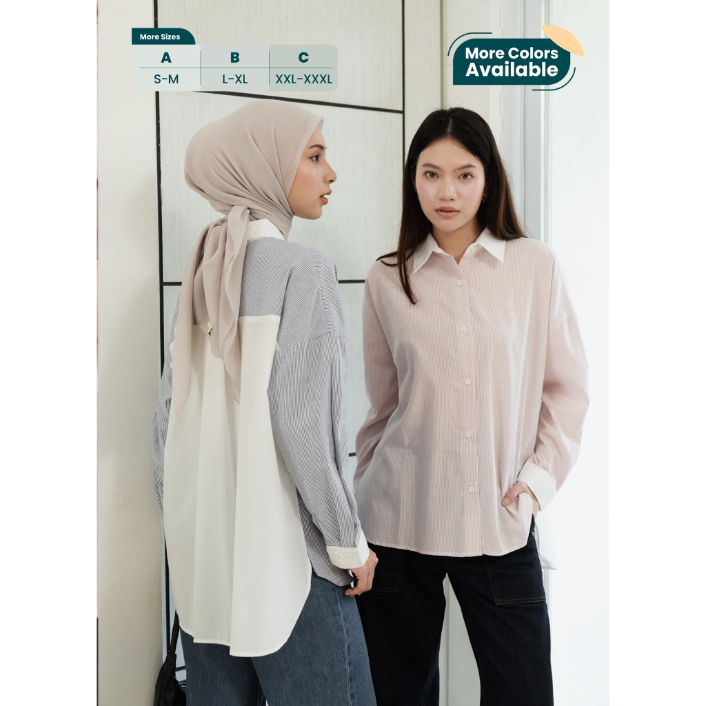 Ixora Yurim Oversized Shirt - Kemeja Wanita Oversize Lengan Panjang Stripe Salur