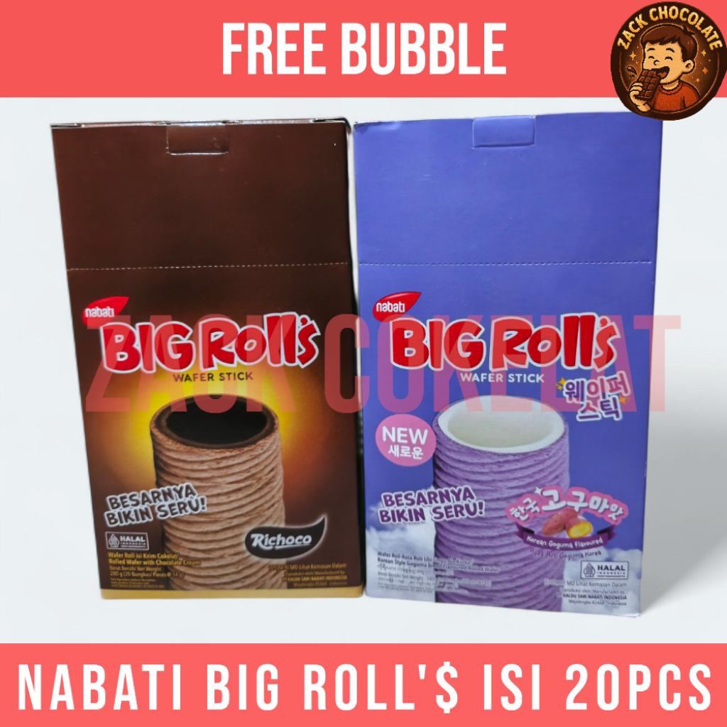 

Nabati Big Roll’s Wafer Coklat 1 Box (20 pcs) – Camilan Renyah & Manis