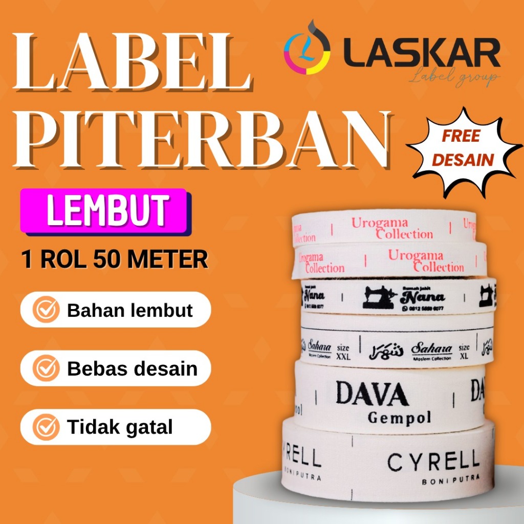 

label piterban halus tebal custom printing lebel tag baju nama sendiri washing care wash
