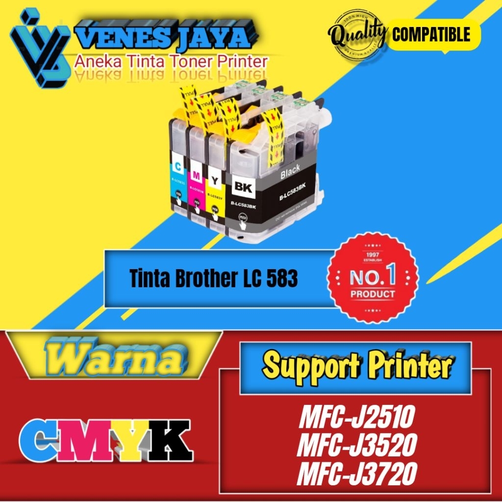 Cartridge Tinta Compatible Brother LC583 LC 583 Printer Brother MFC-J2510, MFC-J3520, MFC-J3720
