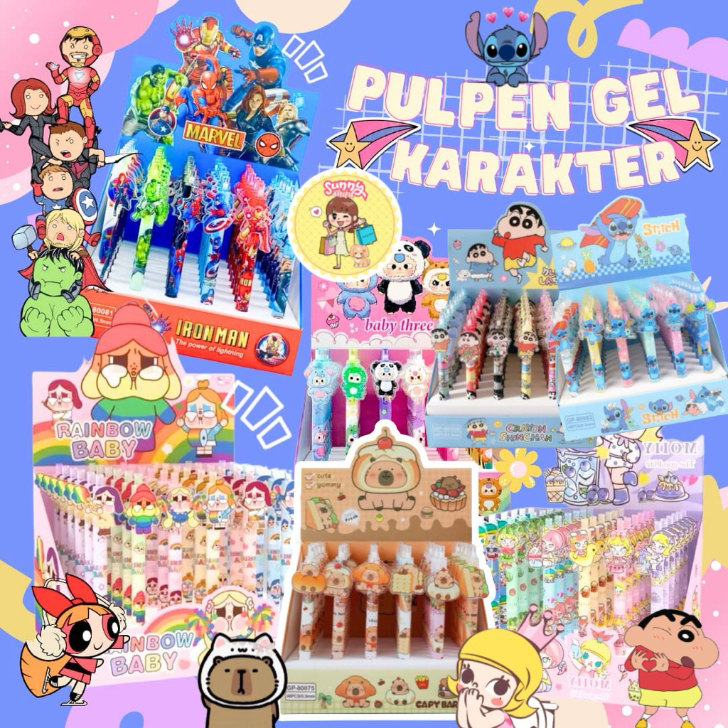 

Pen isi 6 Pulpen Gel Ketebalan 0.5mm Black Ink/Pen karakter baby three/Bolpen avanger/Bolpen Crybaby/Pen Molly/Pulpen lucu akrilik lucu/Bolpen gel karakter superhero sanrio/Pen akrilik capybara roblox panda/Bolpen capybara stich/Pen Shincan Butterbear