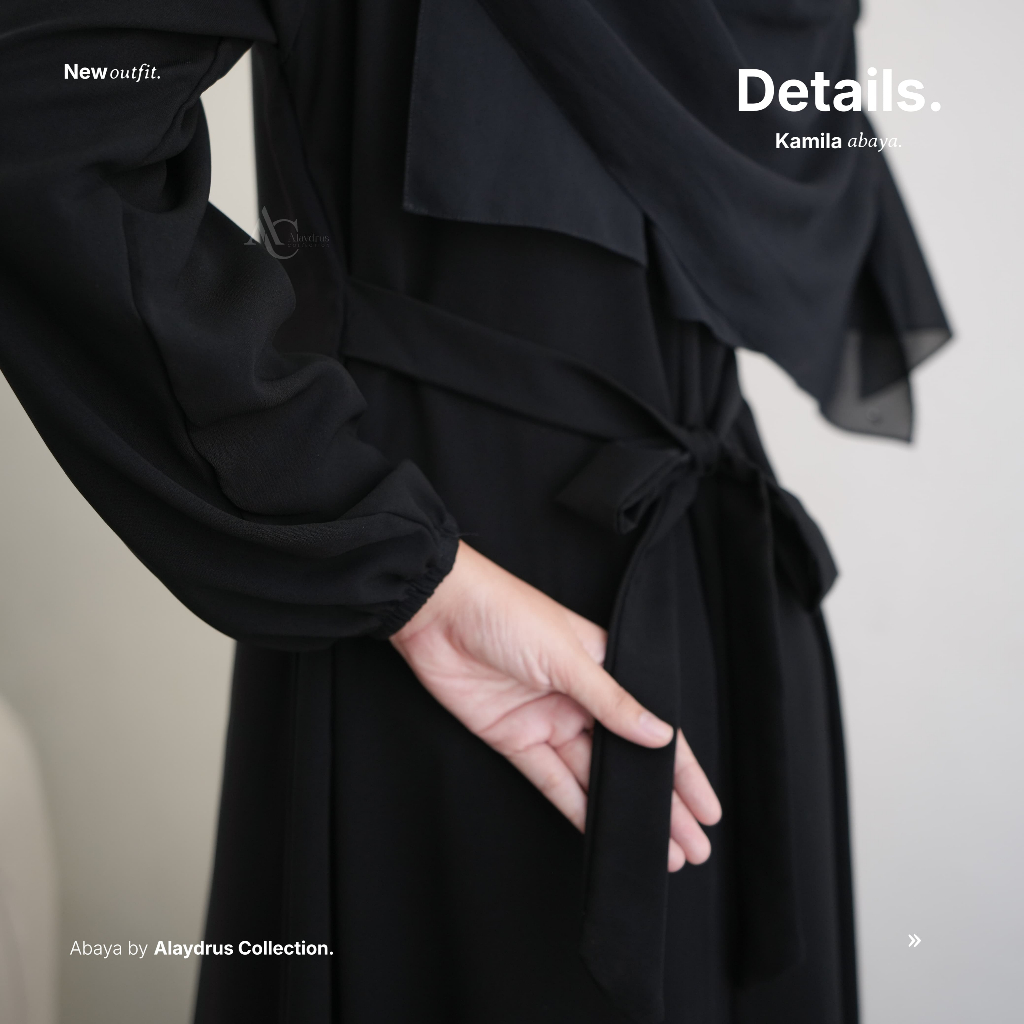 Premium Alaydrus Collection Abaya Hitam Turkey Kamila Gamis Syari Muslimah Jetblack Hitam Kombinasi