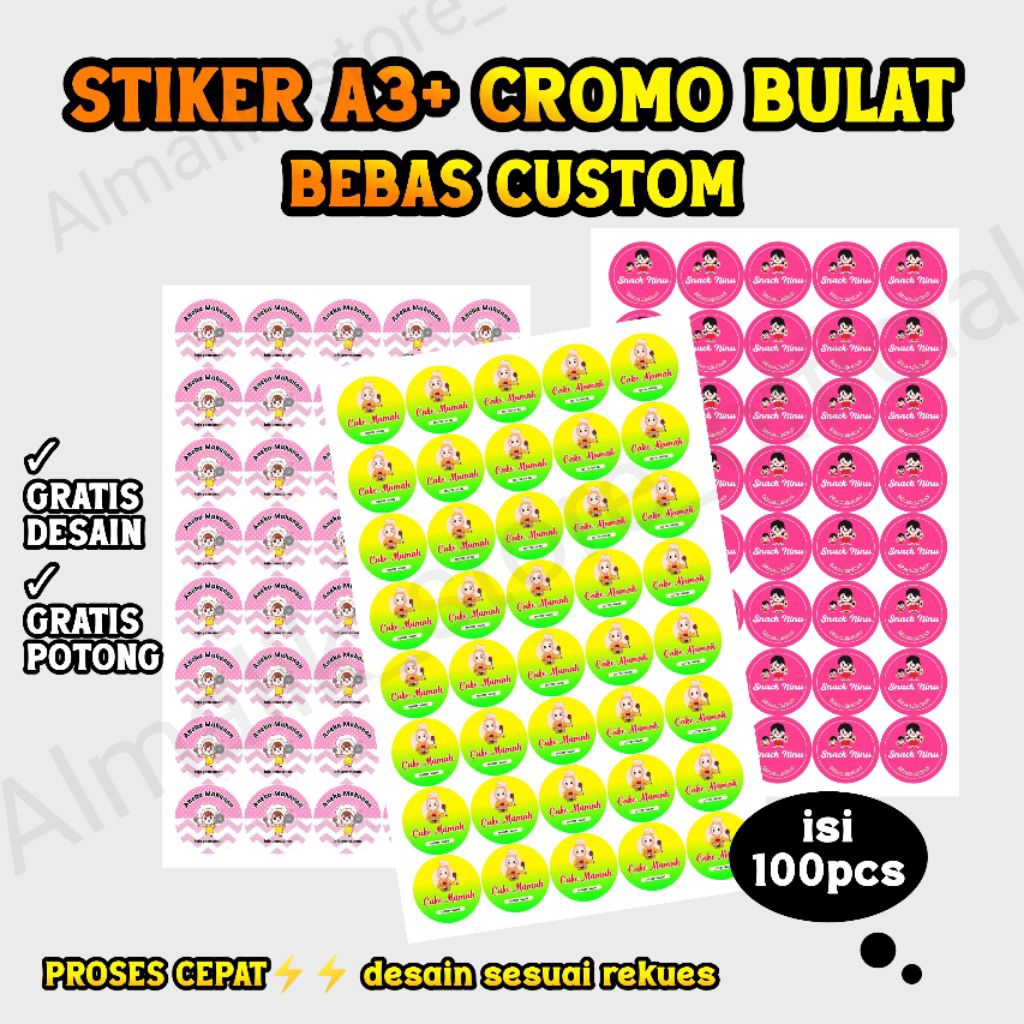 

100 PCS Stiker Bulat Cromo A3+ stiker label kemasan stiker makanan stiker custom bulat