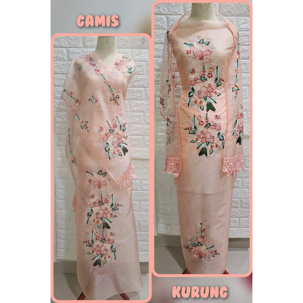 Bahan Bakal Baju Kurung/Gamis bordir bahan Organza set selendng