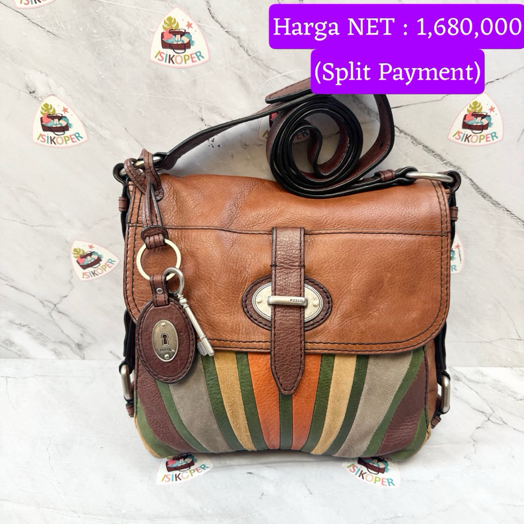 320 NET-Preloved Fossil Maddox Flap Crossbody PW Patch Work (fullset)