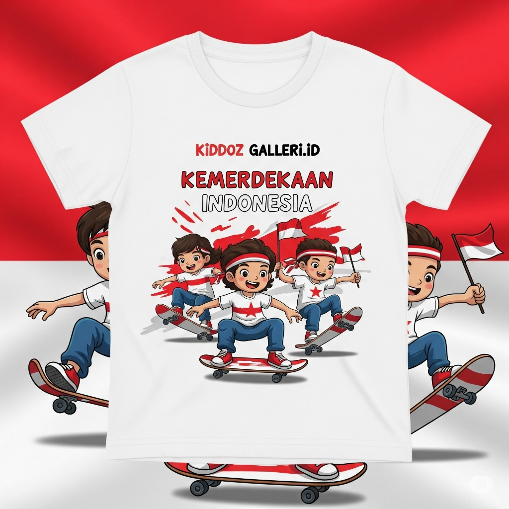 Baju Agustusan kaos anak kemerdekaan Hut Ri 45 baju kaos anak usia 4-12 tahun
