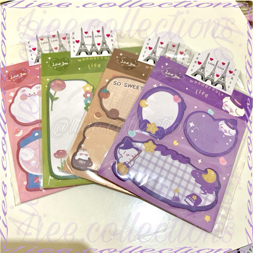 

STICKY NOTE 3in1 || Motif Kartun Bear Cat || Kertas Memo kombinasi pola hewan Lucu || Tempelan kertas catatan pembatas buku