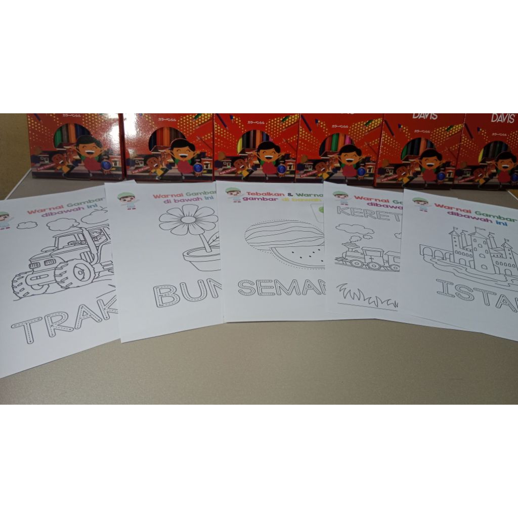 

ISI 50 lembar HVS | kertas mewarnai anak | anak TK, PAUD | A5 | gratis pensil warna