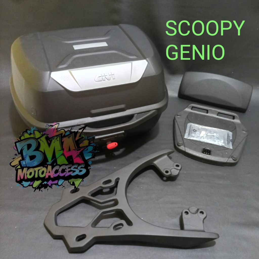 BOX GIVI E43NTL & BREKET BOX+BACKREST - SCOOPY / GENIO / PAKETAN BOX GIVI E43 NTL - SCOOPY / GENIO
