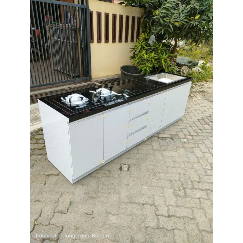 kitchen set bawah komplite dapur minimalis HPL 240cm - kompor + sink