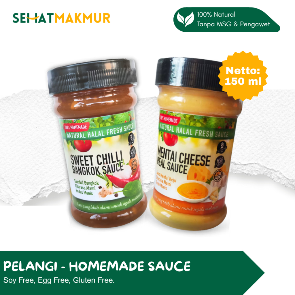 

Pelangi - Saus Homemade Natural - Keju Mentai & Bangkok (Saus Alami Sehat, Tanpa MSG, Pegawet & Gluten)