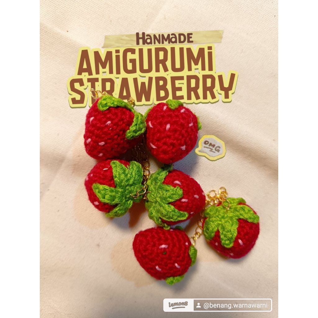 Amigurumi Strawberry | Gantungan Kunci Strawberry | Gantungan Hp Strawberry | Strawberry Crochet