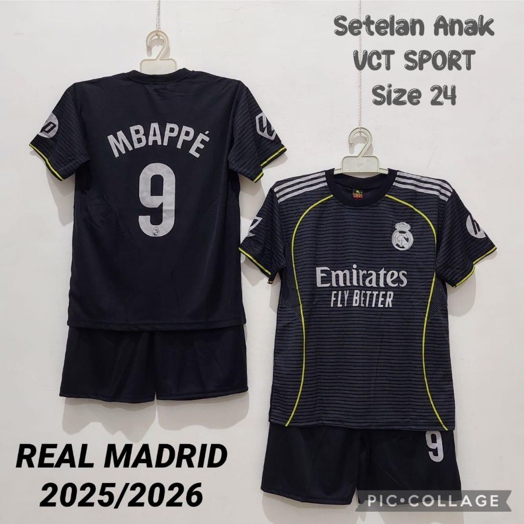 Setelan Jersey Sepak Bola Futsal Anak Warna Hitam Garis Putih Usia 1-12 Tahun Kualitas Sablon