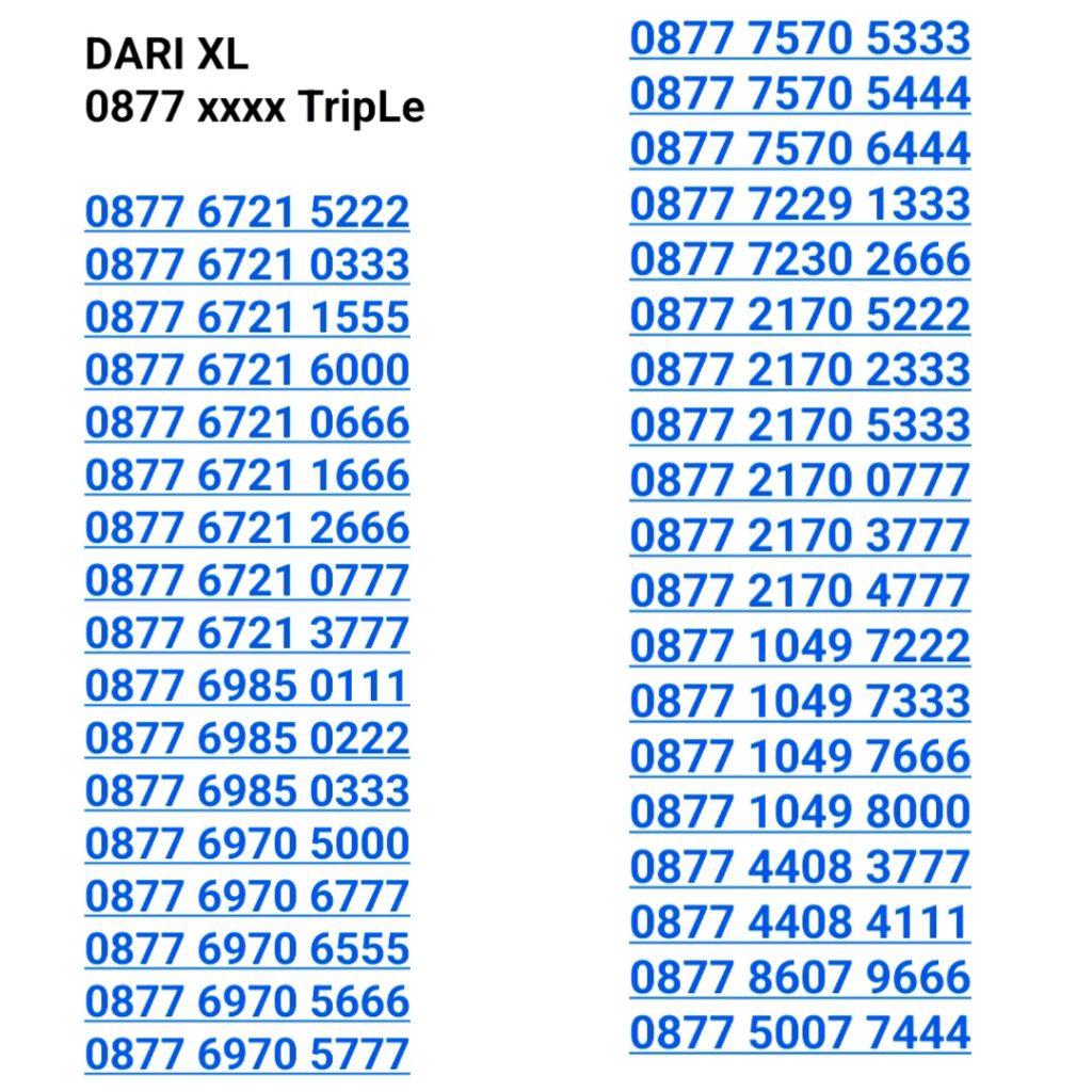NOMOR CANTIK XL 0877 TRIPLE